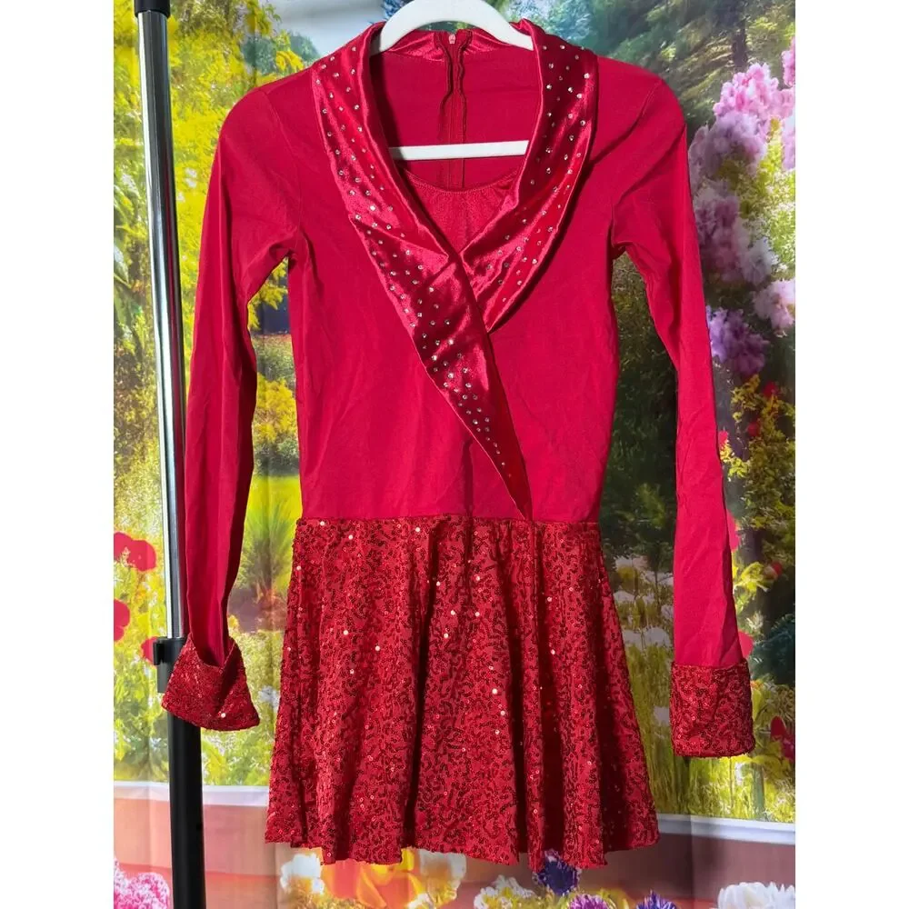0199 Weissman Blackbird Red Tap Jazz Dance Costume SA Rhinestone Dress - Picture 4 of 7
